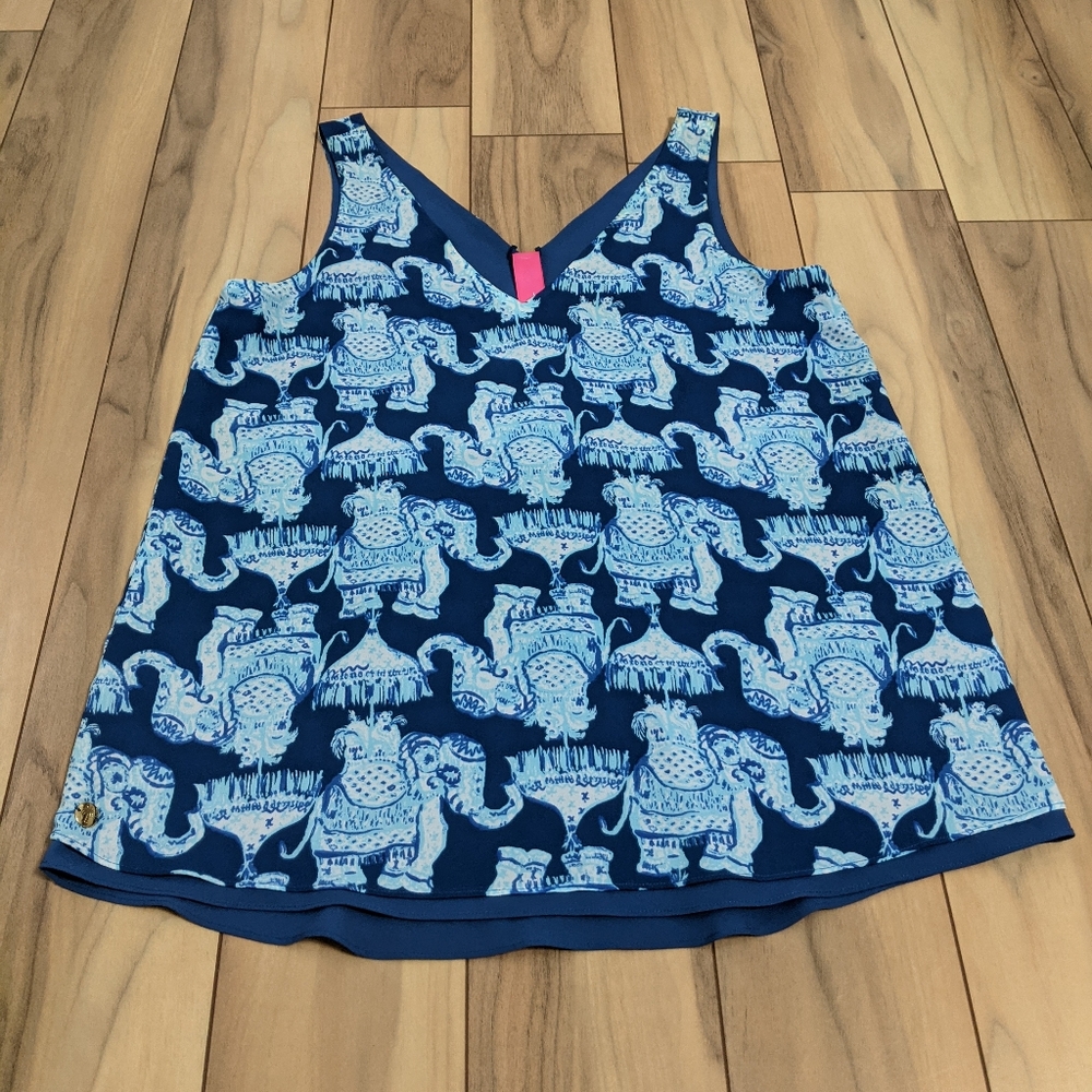 EUC! Lilly Pulitzer Lileeze Florin Reversible Top Deep Indigo Joy Ride Size XS - Picture 2 of 11
